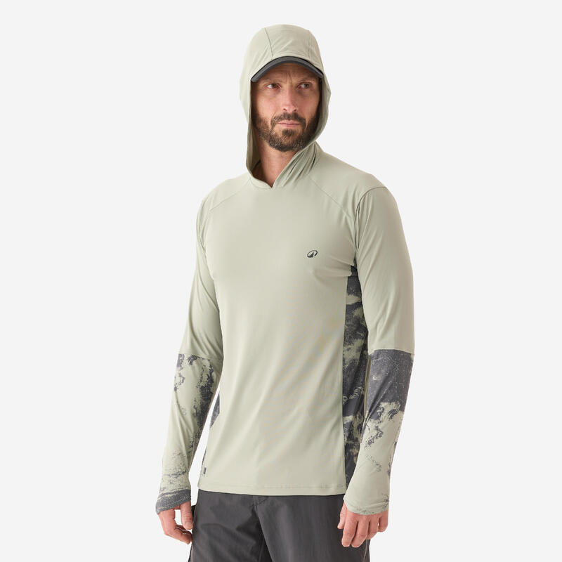 Camisola Anti-UV UPF 50+ de Pesca com Capuz 500 Verde