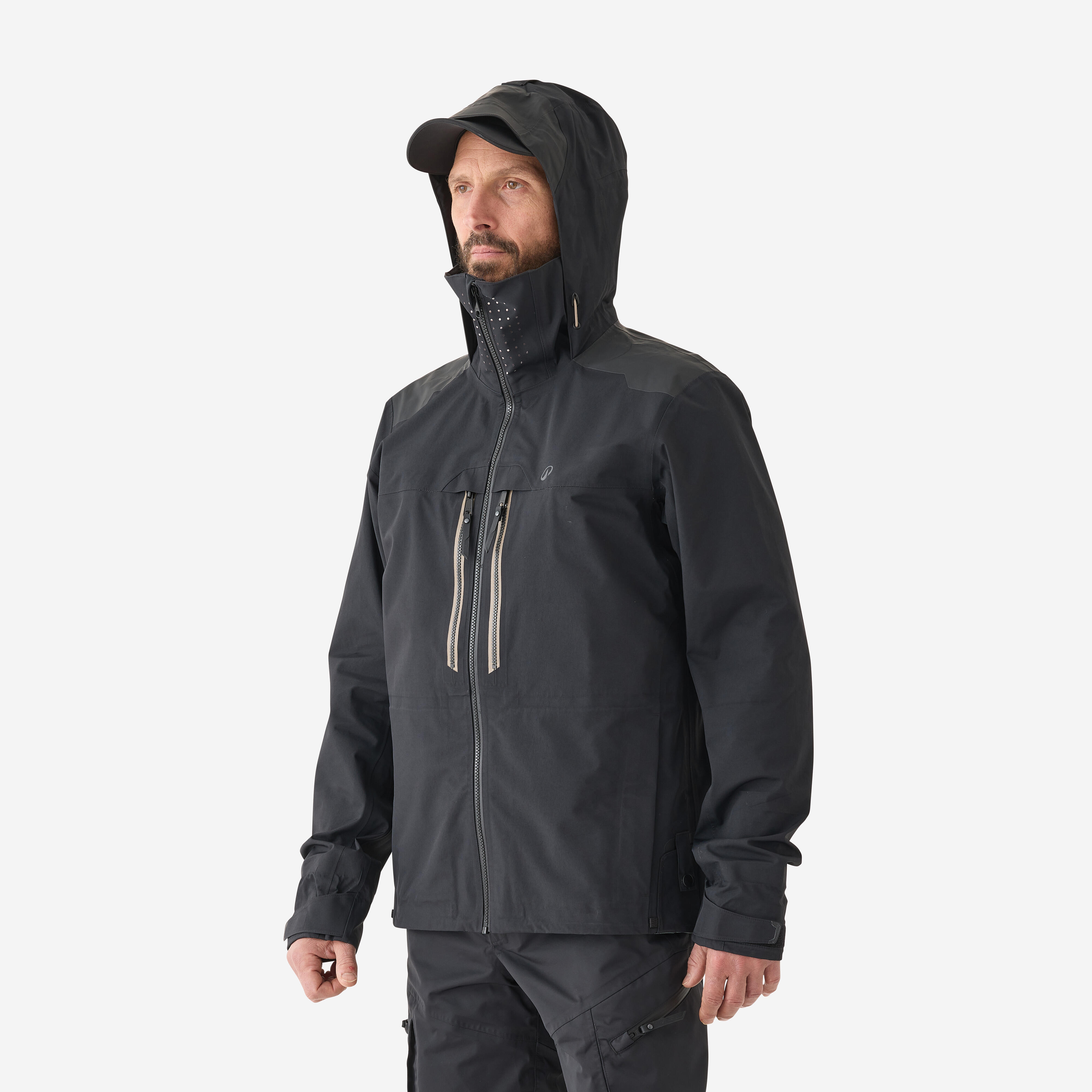 Waterproof Fishing Jacket - 500 - Graphite grey, Smoked black