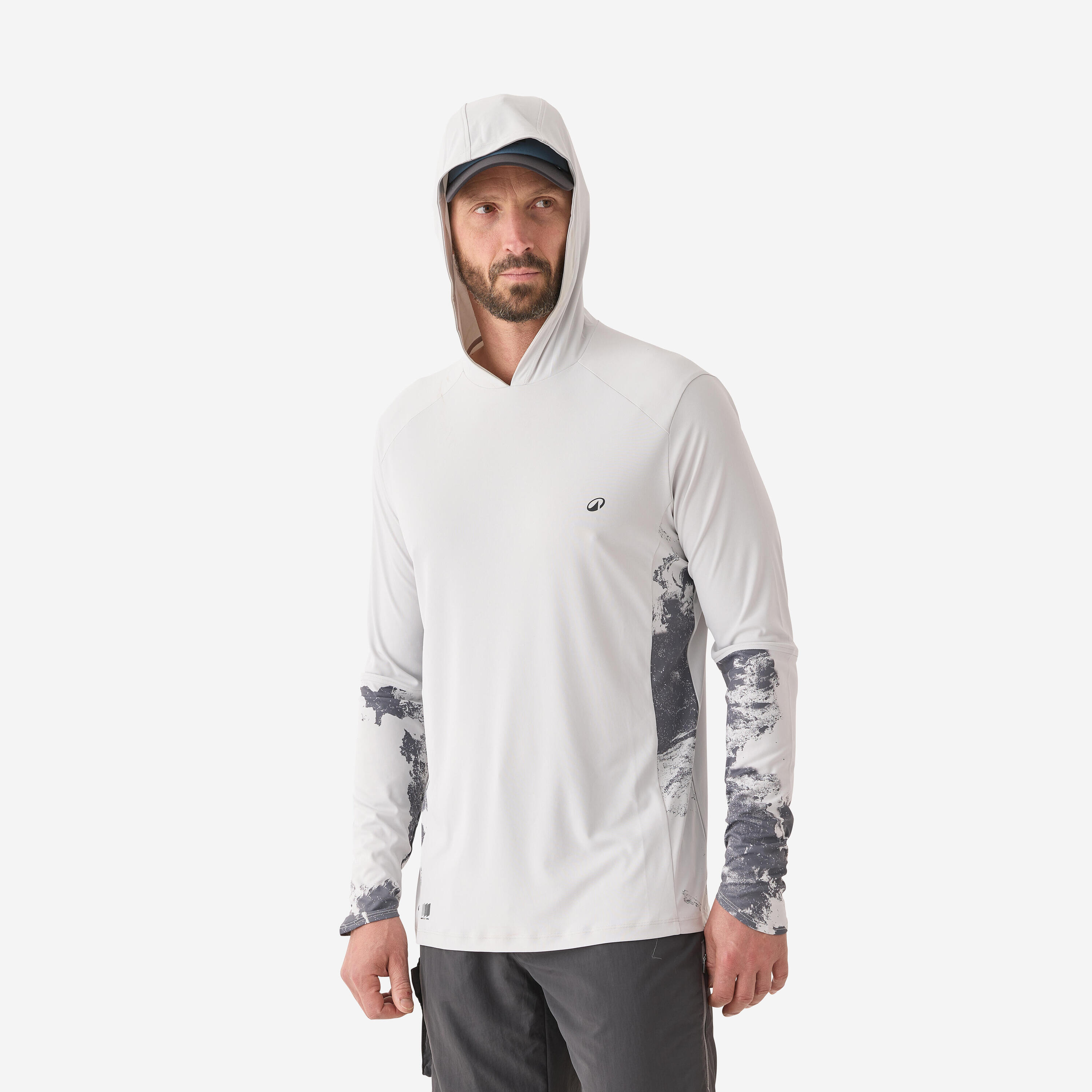 CAPERLAN Camiseta Pesca 500 Gris Capucha Anti-UV UPF 50+