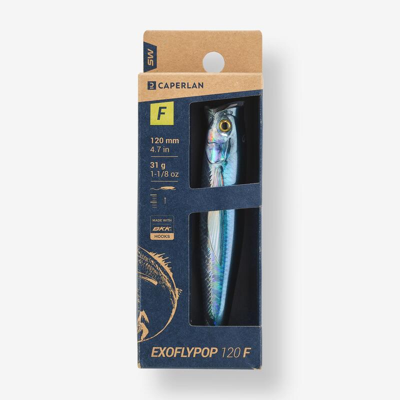 Nălucă Suprafață Popper Pescuit marin EXOFLY POP 12cm Albastru