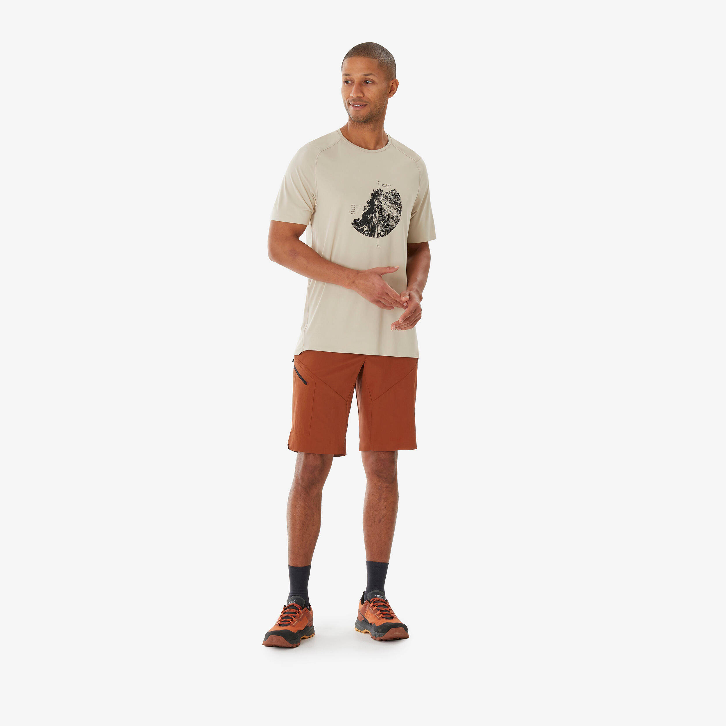 Men’s long hiking shorts MH500 - Brown -  2