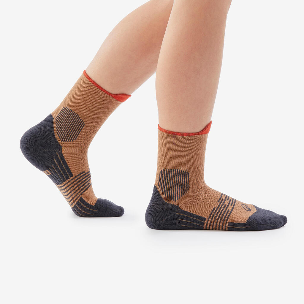 Chaussettes de randonnée enfant (lot 2 paires), HIKE500 Mid marron et bleu