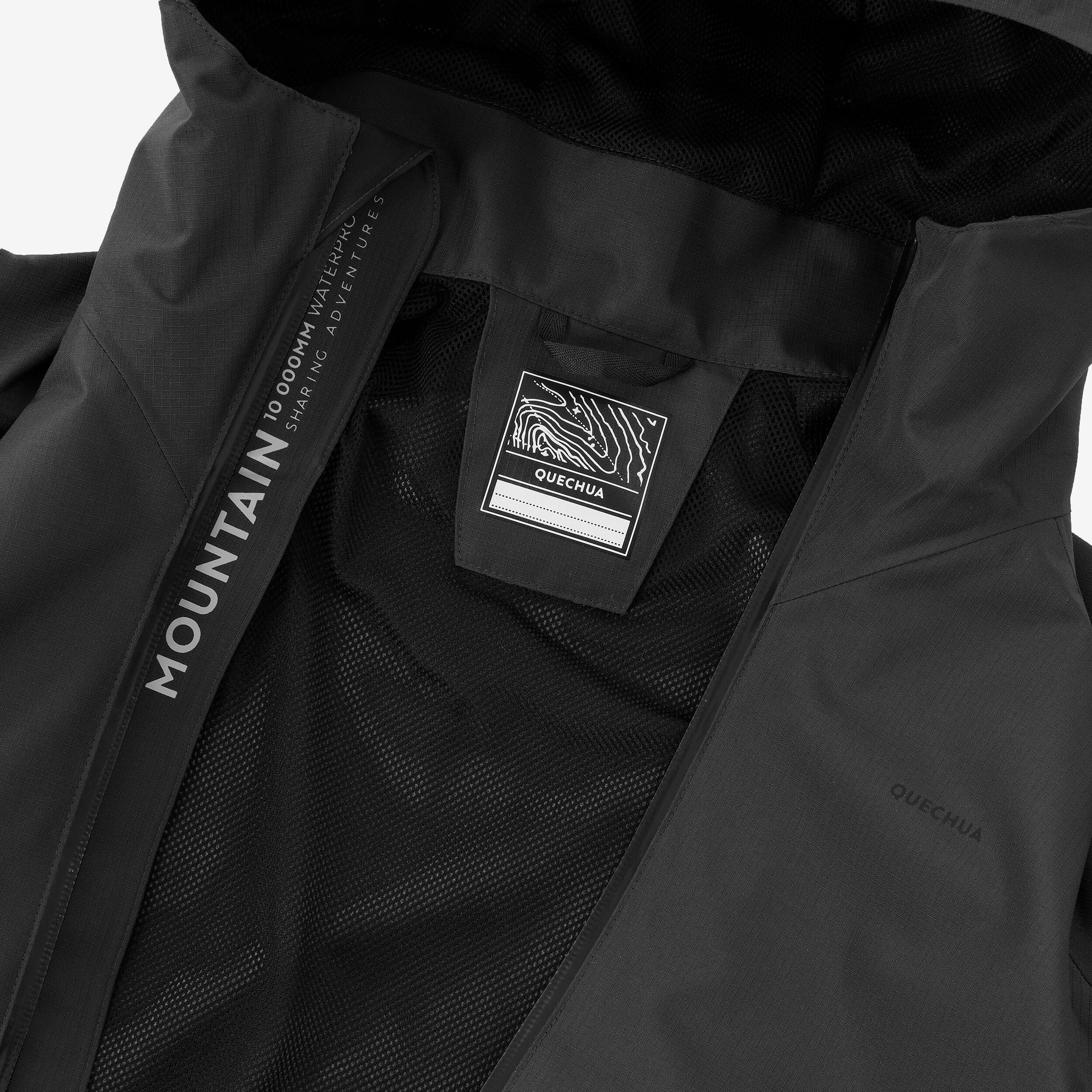 Kids’ Waterproof Hiking Jacket - MH 900 Black Ages 7-15 - QUECHUA
