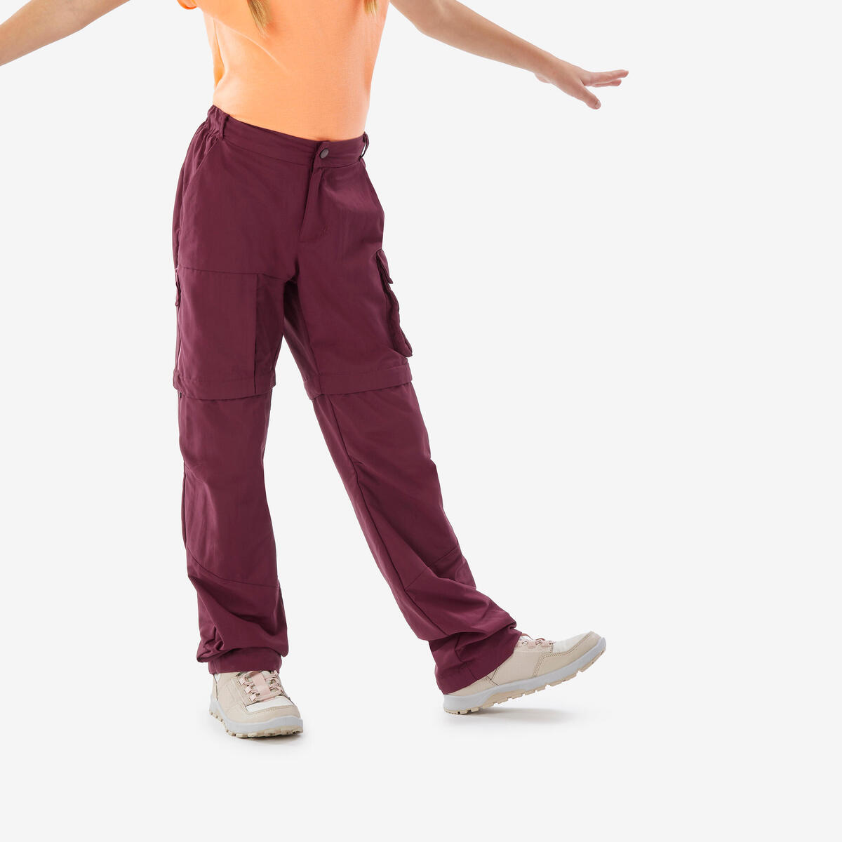 Pantalon modulable de randonnée enfant 7-15 ans, MH500 bordeaux