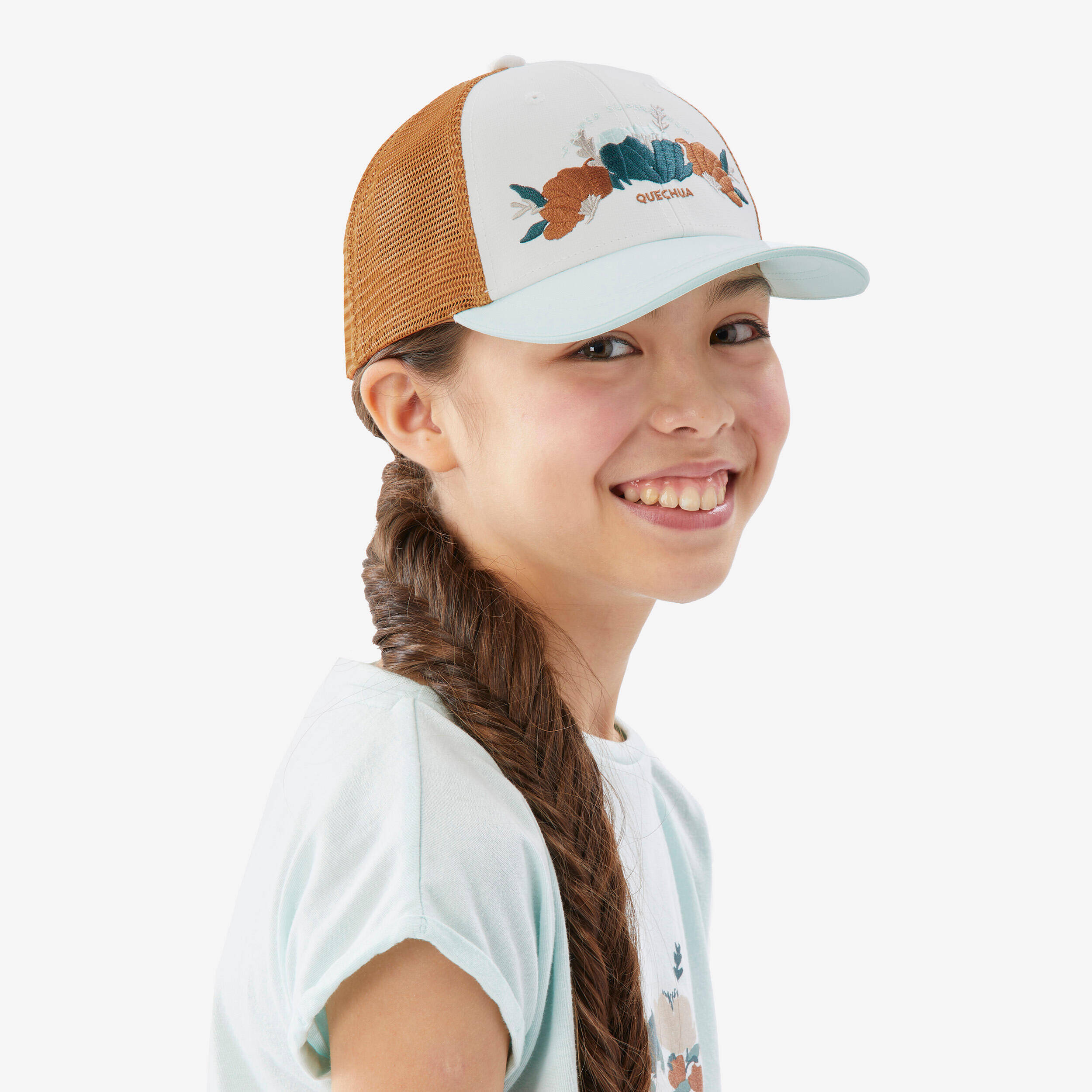 Kids’ Trucker hiking cap MH500, 7-15 years - White -  1