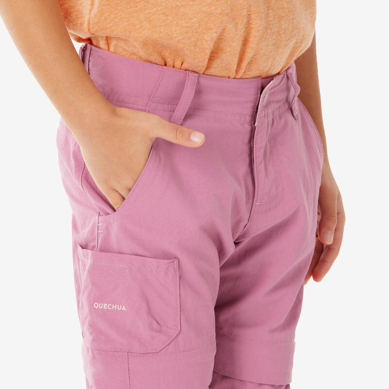 Pantalon Modulabil Drumeție MH500 Roz Fete 2-6 ani