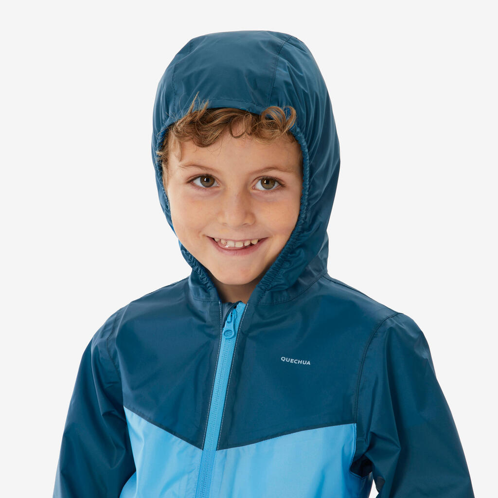 Kids’ waterproof hiking jacket with zip, 2-6 years, MH100 - Blue