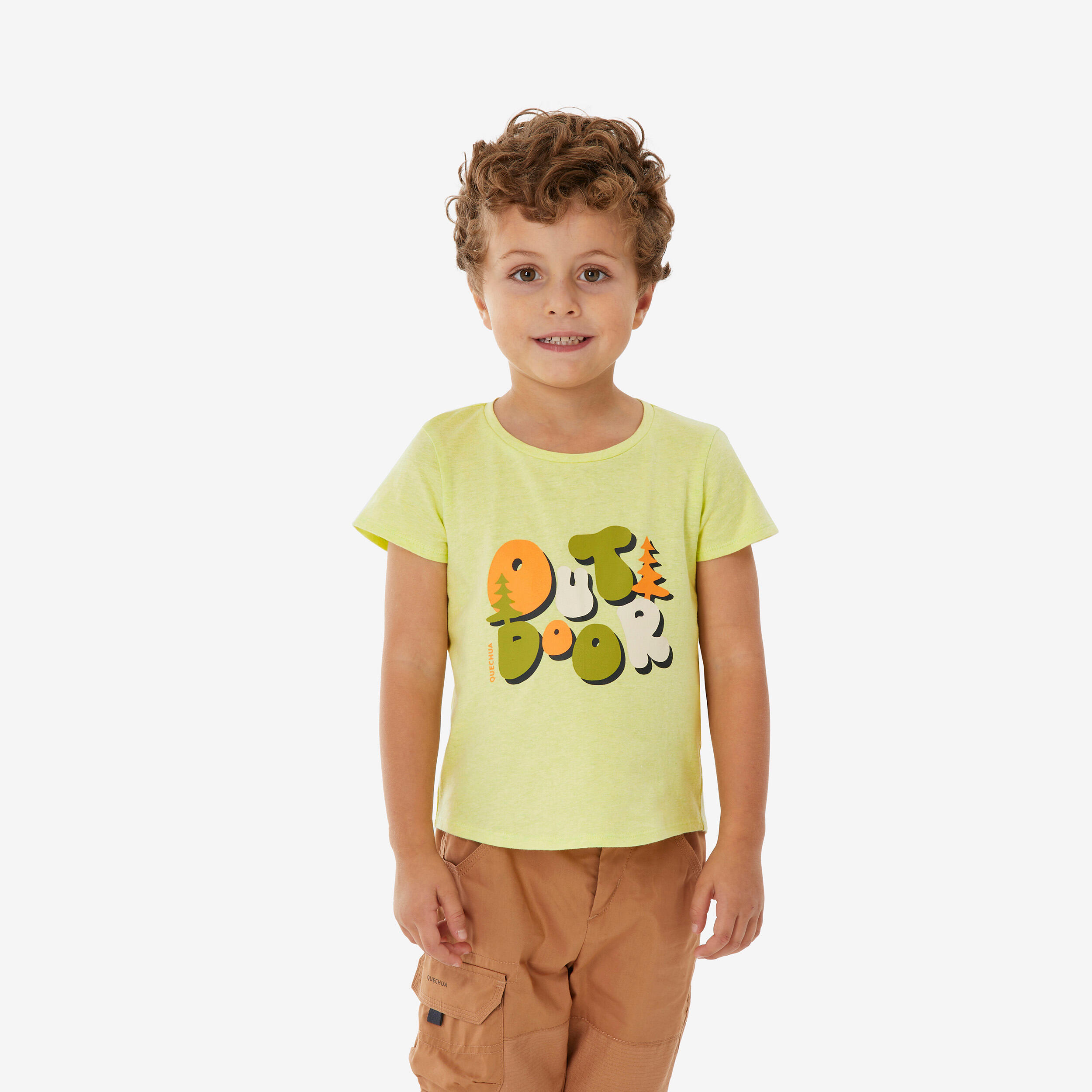 Tricou Drumeție NH100 Galben-Verde Copii 2-6 ani