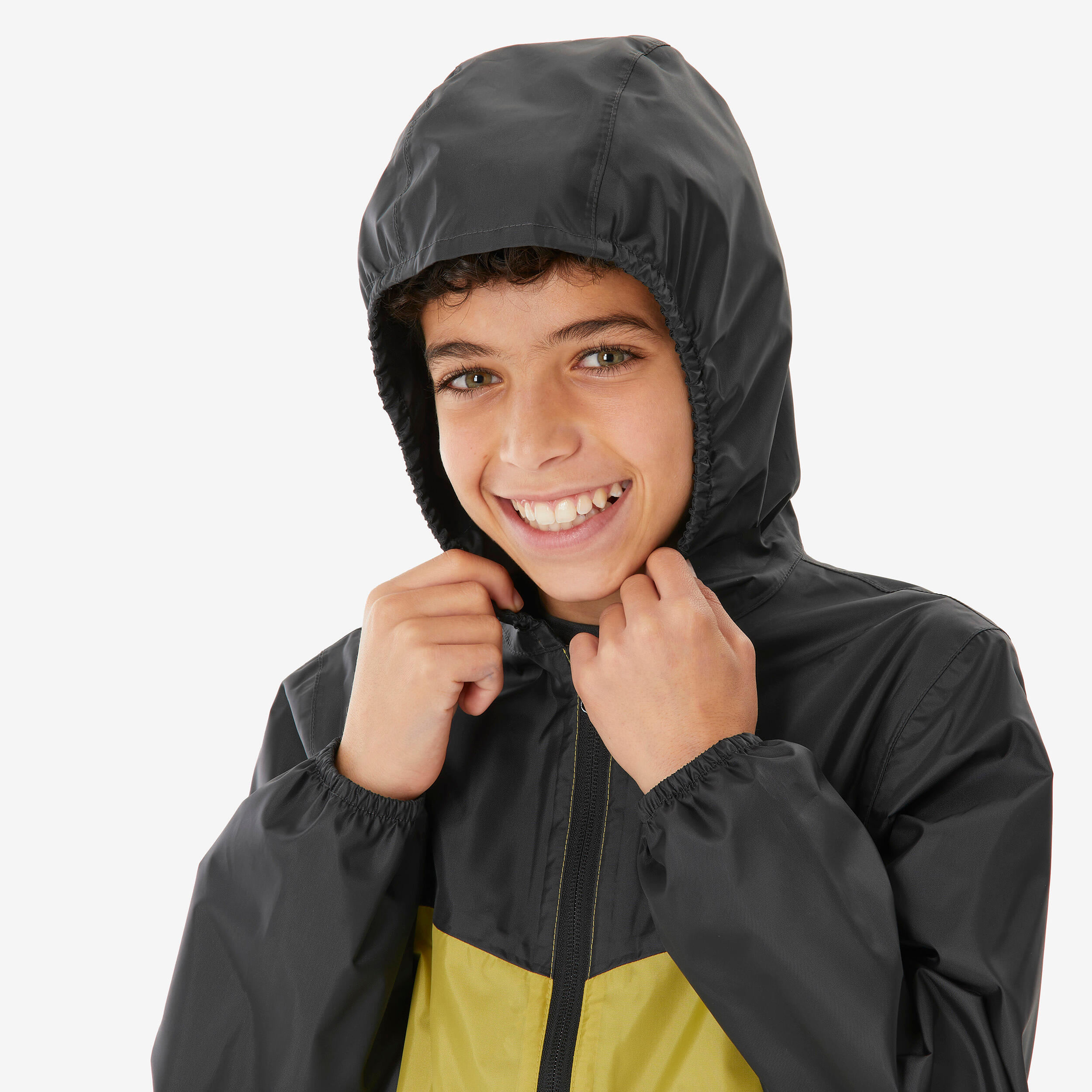 Kids’ waterproof hiking zip jacket, 7-15 years, MH100 - Grey Khaki