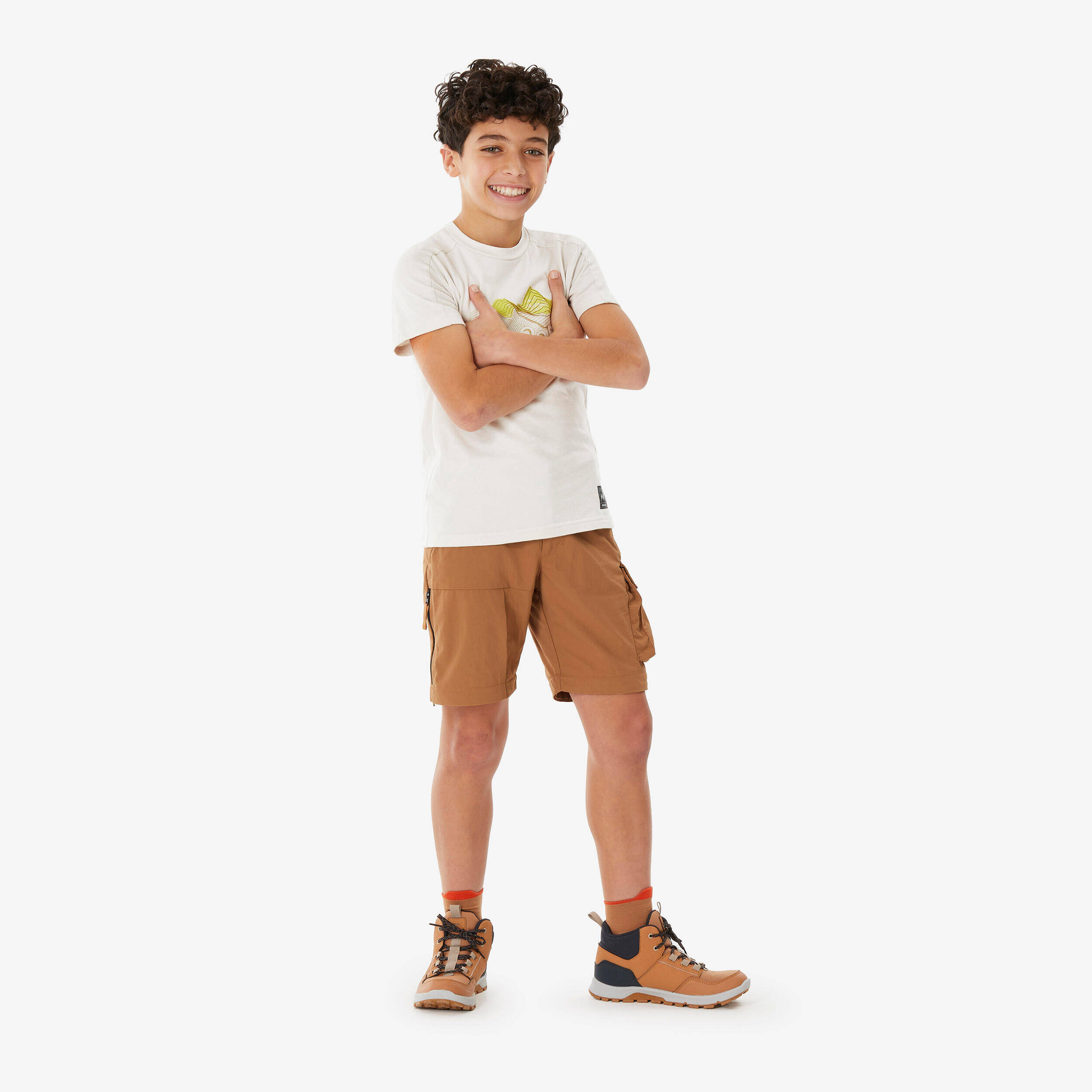 Kids' Modular Hiking Trousers MH500 7-15 Years - Brown -  2