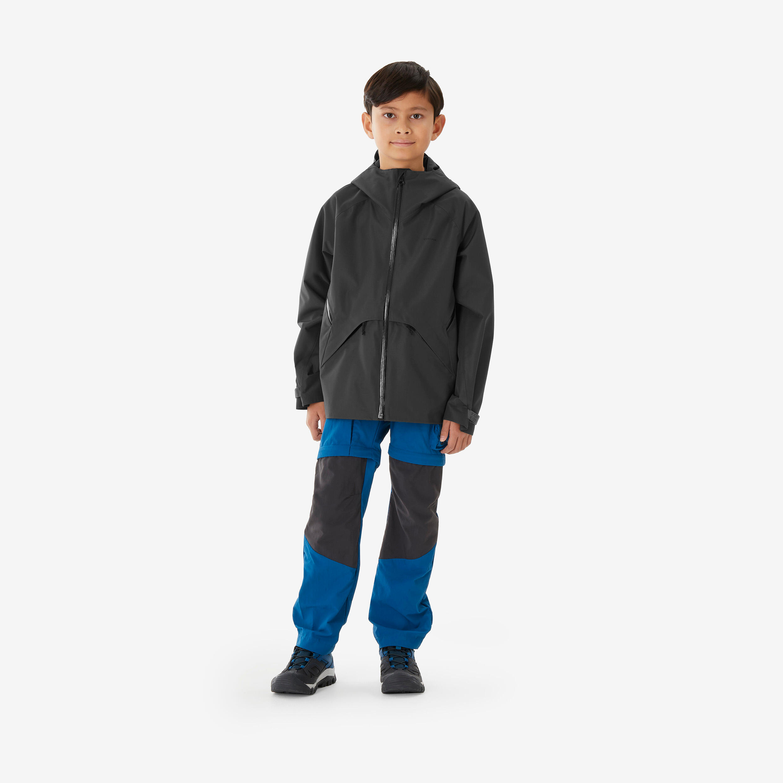 Kids’ Waterproof Hiking Jacket - MH 900 Black Ages 7-15 - QUECHUA
