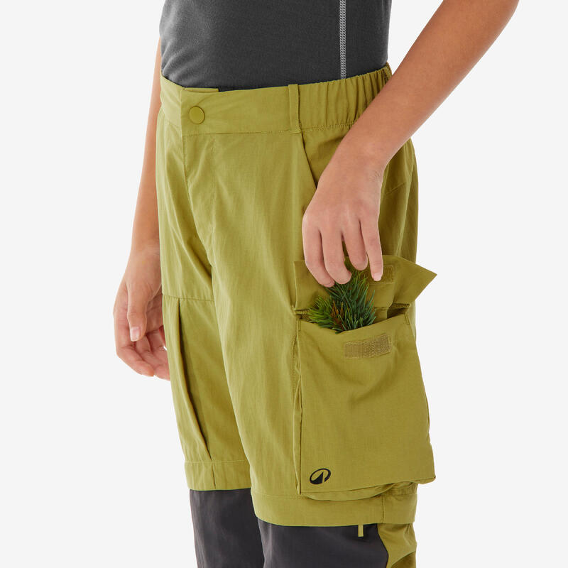 Pantalon modulable de randonnée enfant 7-15 ans, MH500 khaki jaune