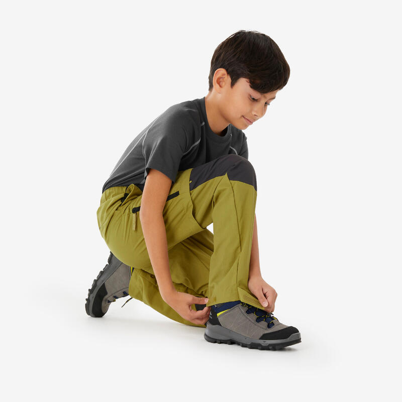 Pantalon modulable de randonnée enfant 7-15 ans, MH500 khaki jaune