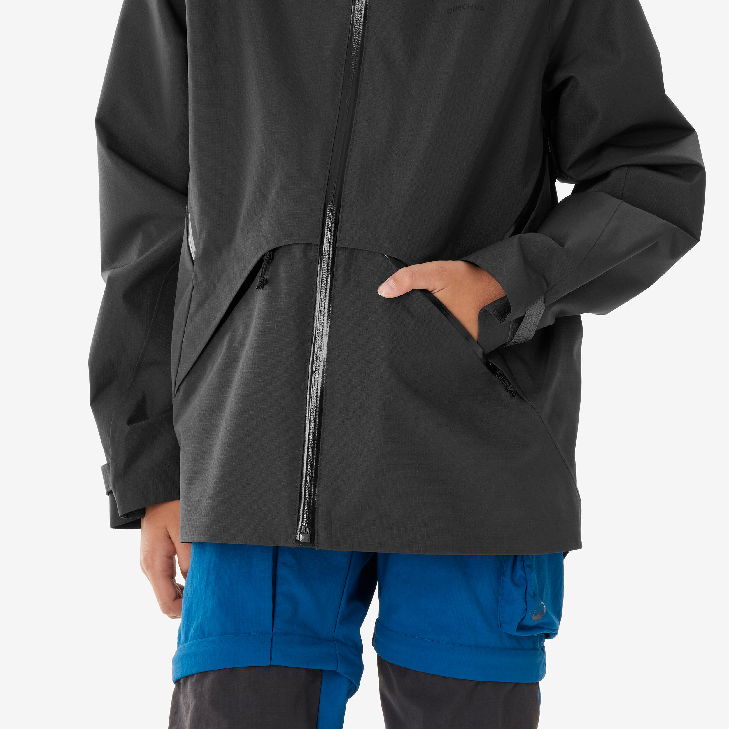 Kids’ Waterproof Hiking Jacket - MH 900 Black Ages 7-15 - QUECHUA