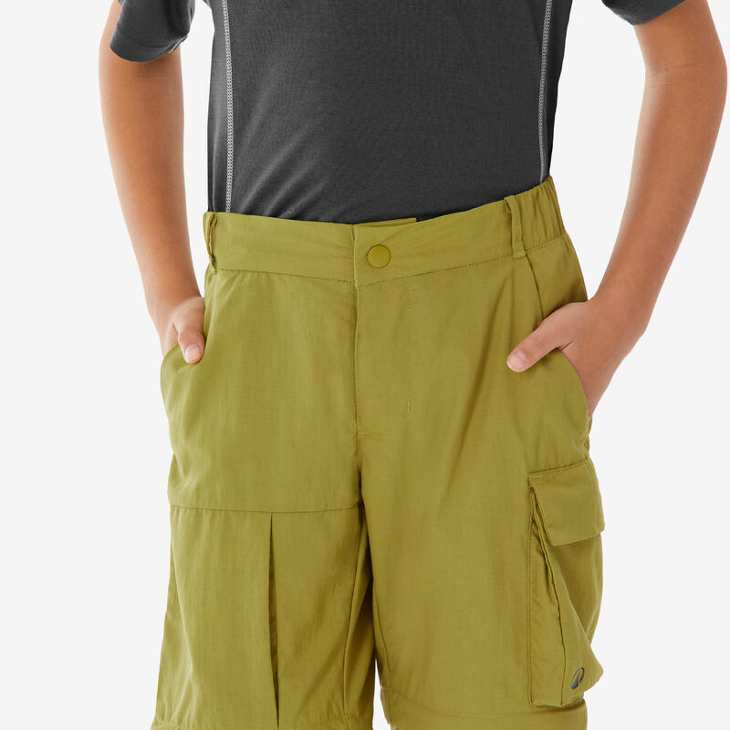 Pantalon modulable de randonnée enfant 7-15 ans, MH500 khaki jaune