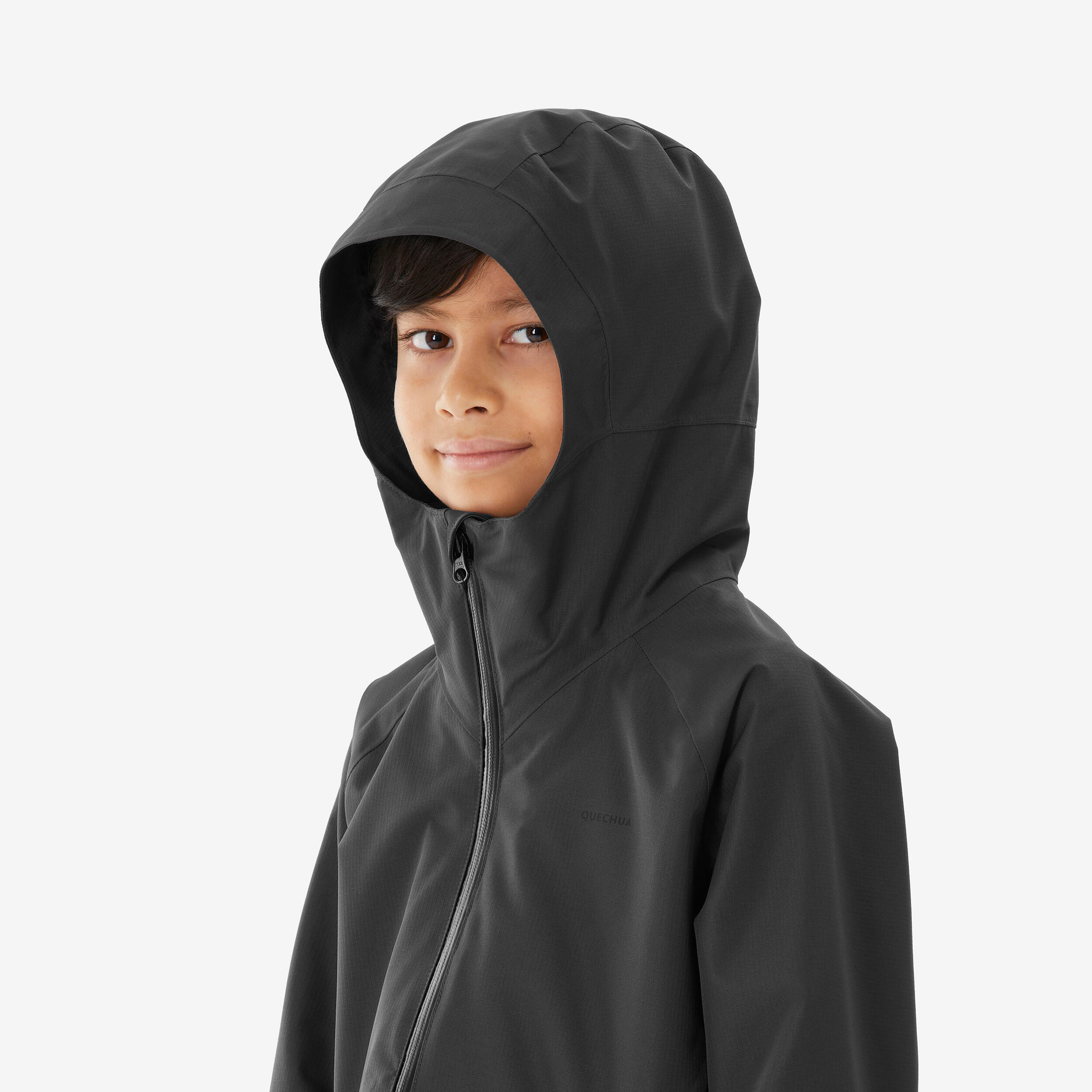 Kids’ Waterproof Hiking Jacket - MH 900 Black Ages 7-15 - QUECHUA