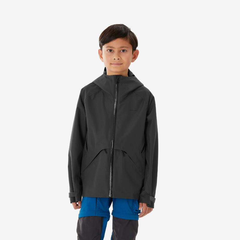 Veste de randonnée montagne imperméable légère enfant 7-15 ans, MH900 noir
