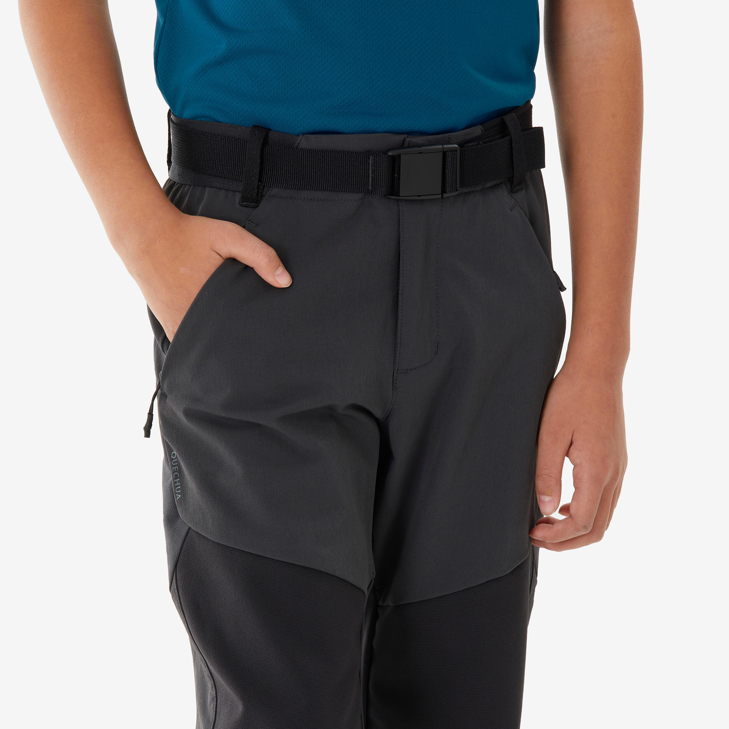 Kids' softshell hiking trousers, 7-15 years, MH900 - Grey/Black