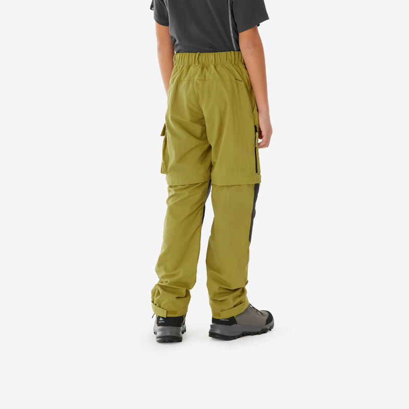 Pantalon modulable de randonnée enfant 7-15 ans, MH500 khaki jaune