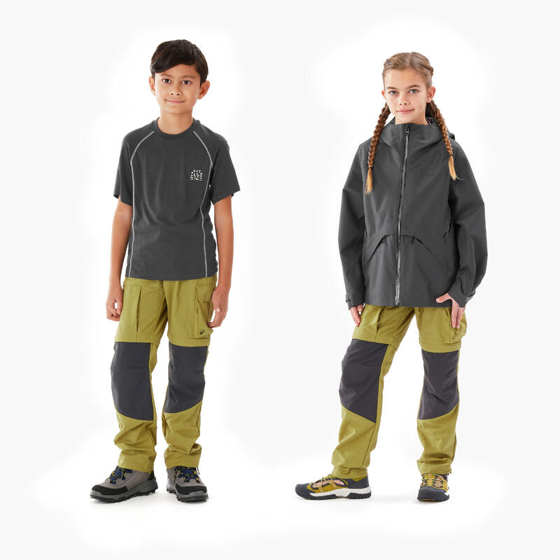 Pantalon modulable de randonnée enfant 7-15 ans, MH500 khaki jaune