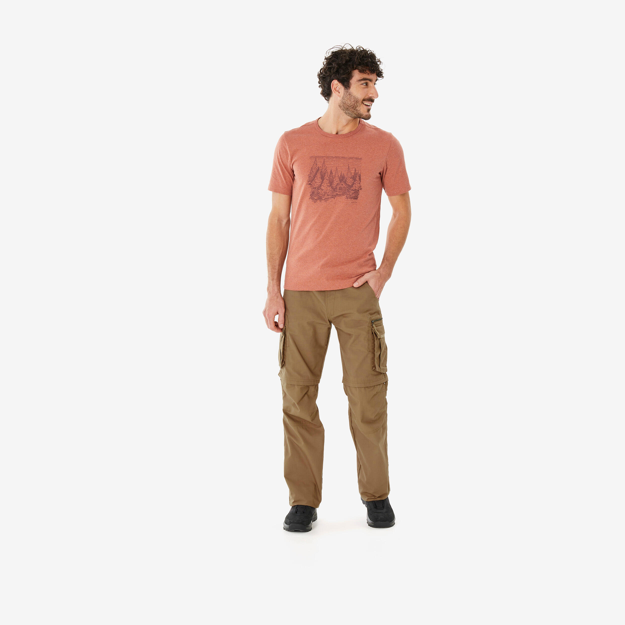 Men's Modular Hiking Cargo Pants Travel 500 Modul - Brown