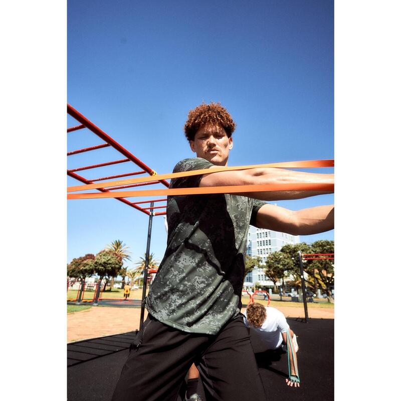 Tricou respirant fitness decolteu rotund Kaki Bărbați