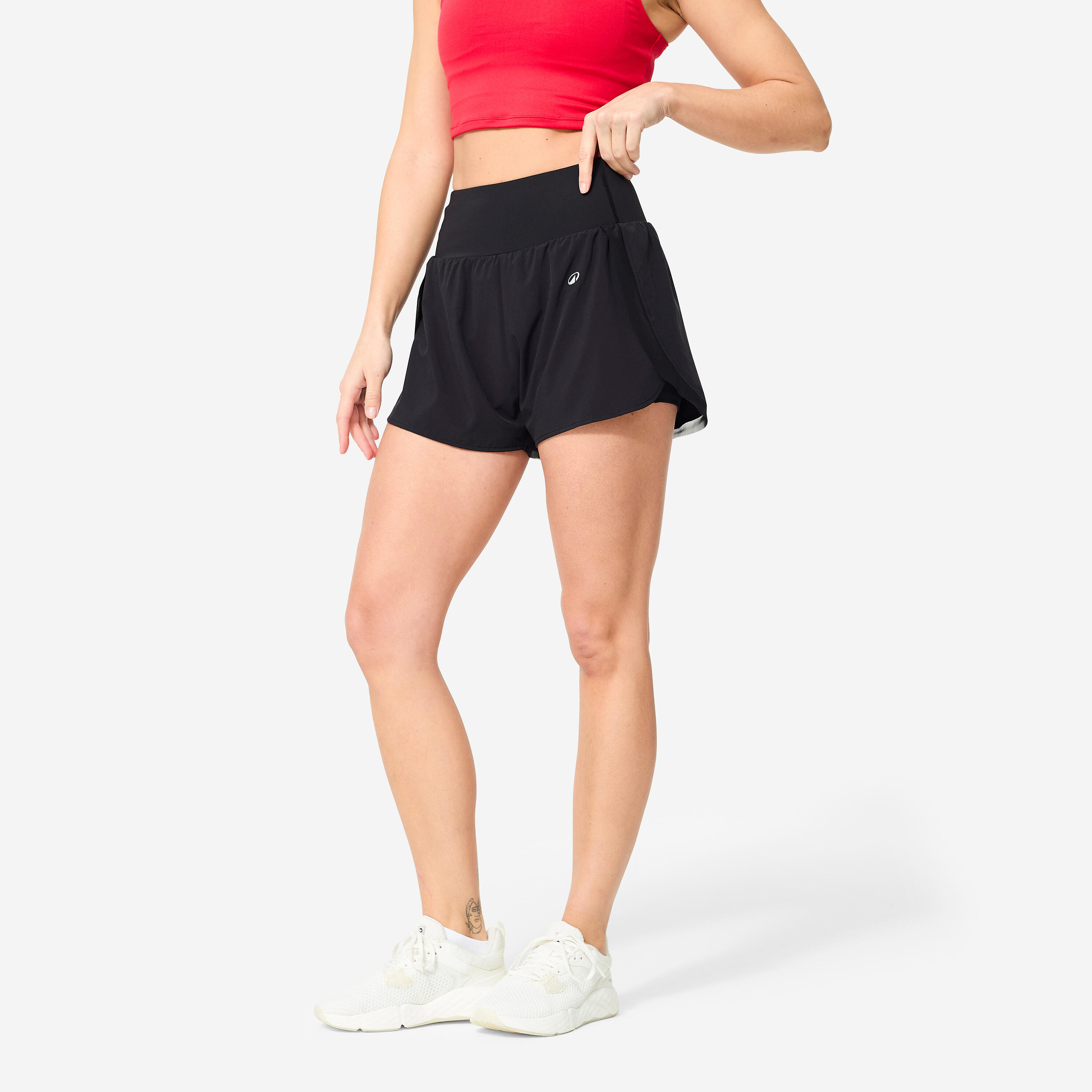 Women stretchy Training 2in1 shorts 520, Smoked black