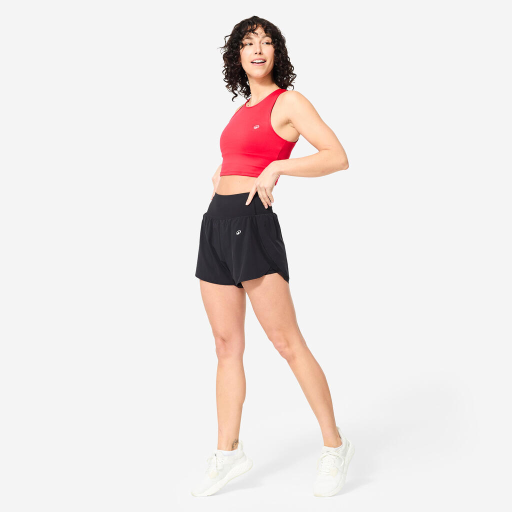 Women stretchy 2in1 fitness short , black