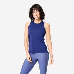 Camiseta Sin Mangas Fitness Mujer Azul Oscuro Corte Recto