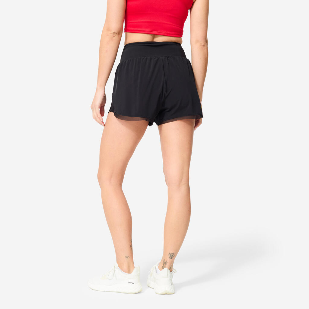 Women stretchy 2in1 fitness short , black