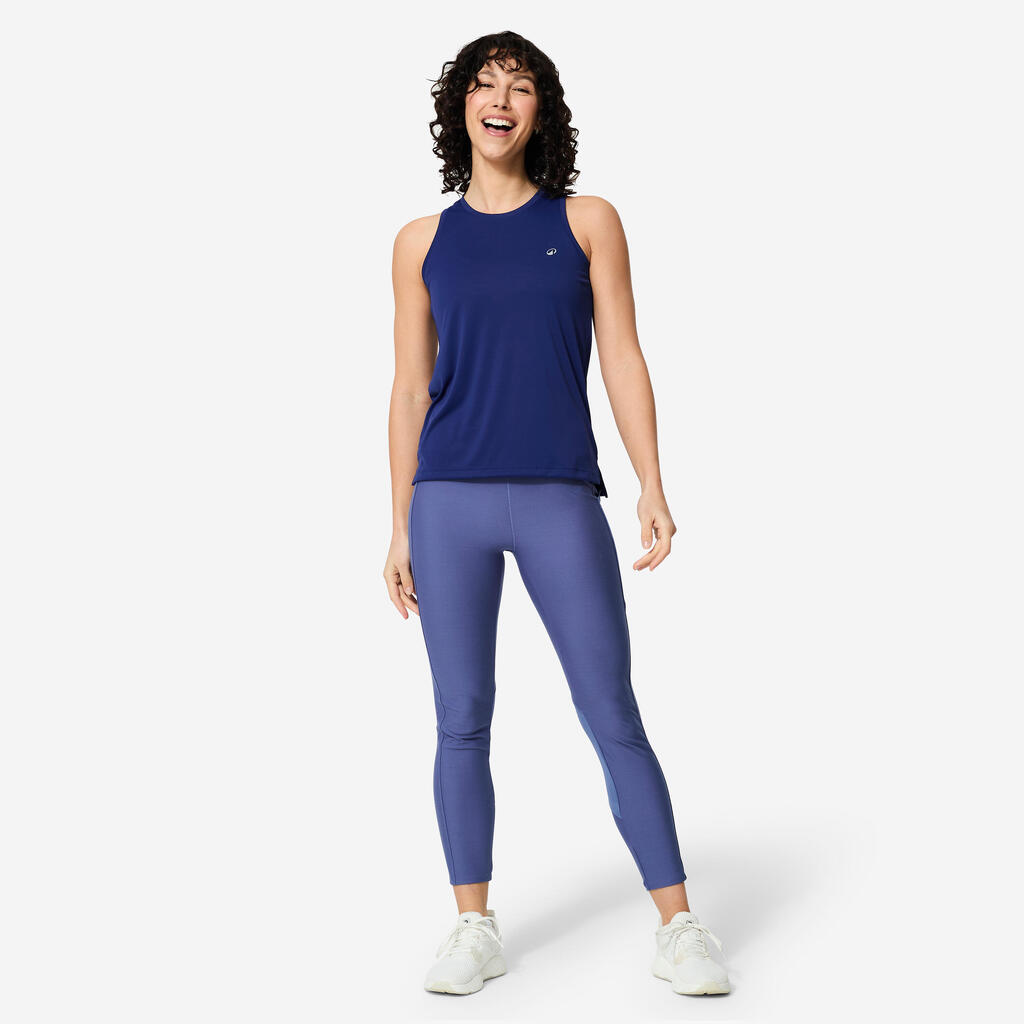 Débardeur de fitness coupe droite femme, bleu foncé