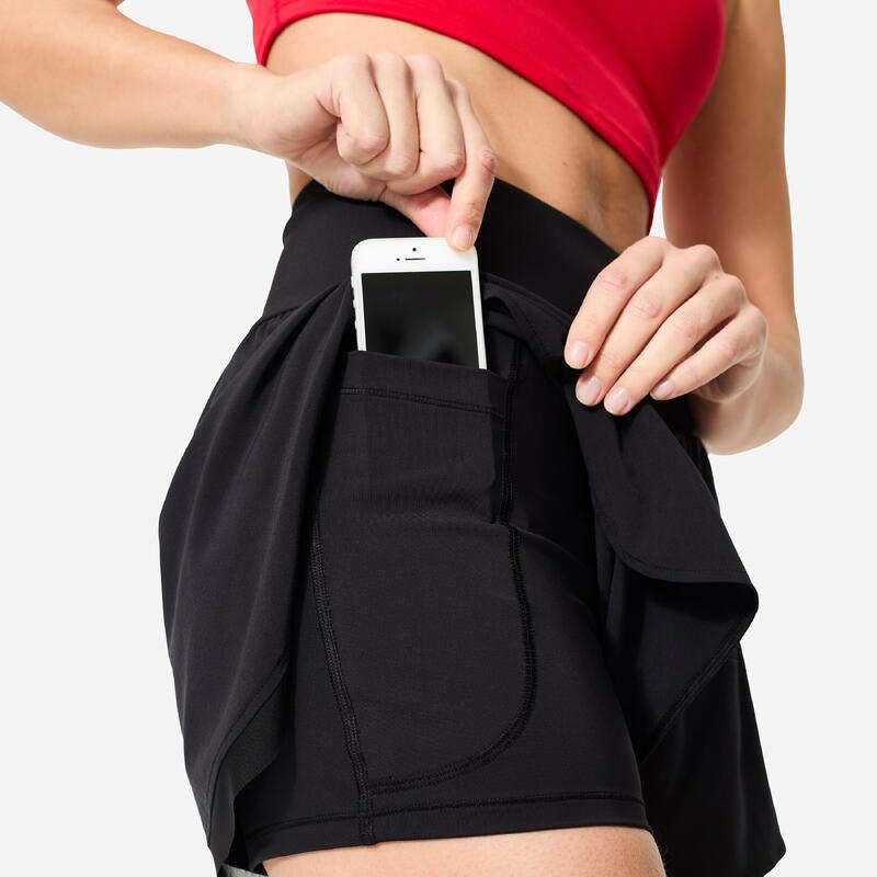 Short de Fitness Extensible 2 en 1 pour Femme - Noir
