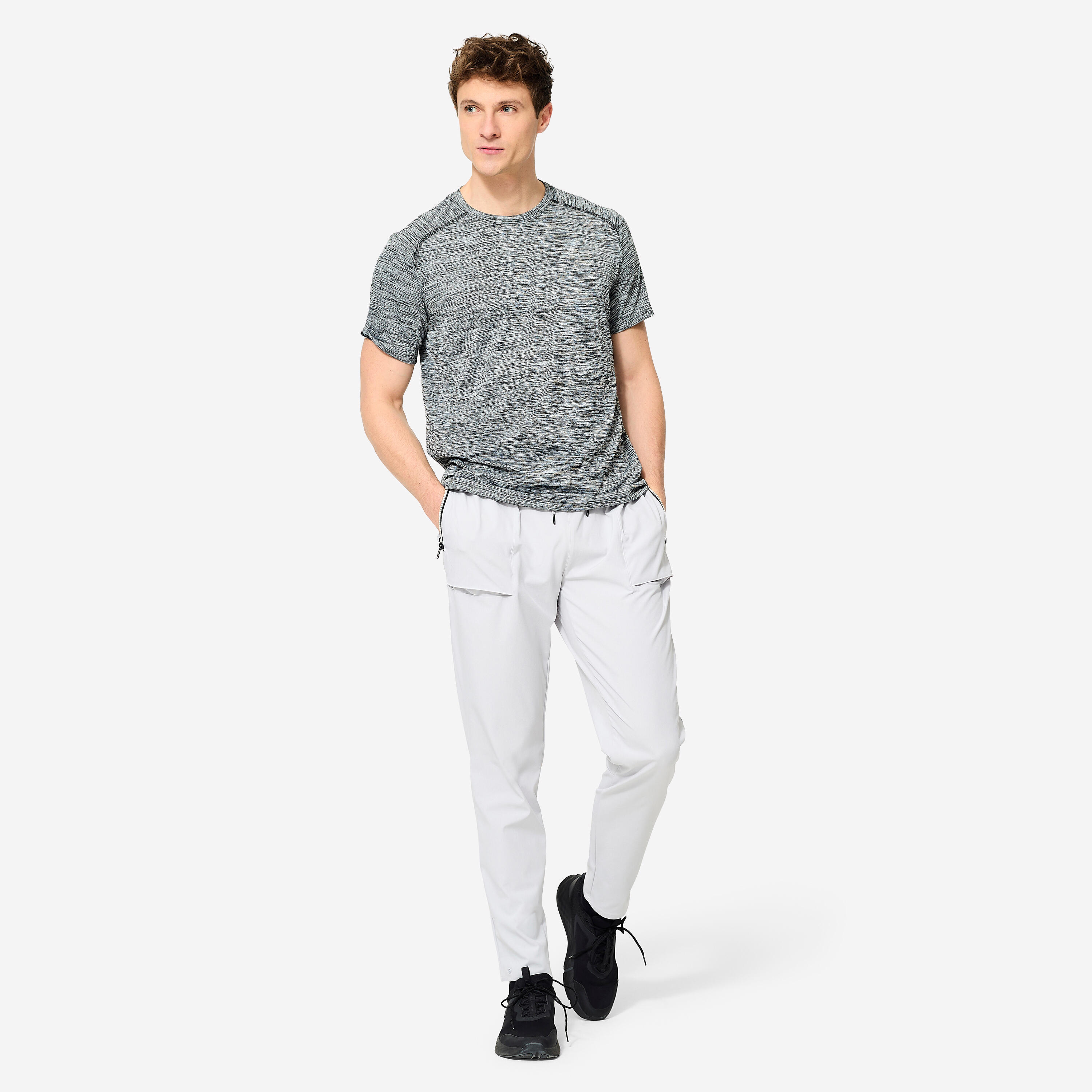 Men Gym Trackpant Convertible, Jog Fit, Quick Dry, Zip Pockets, 500 - Pearl Grey