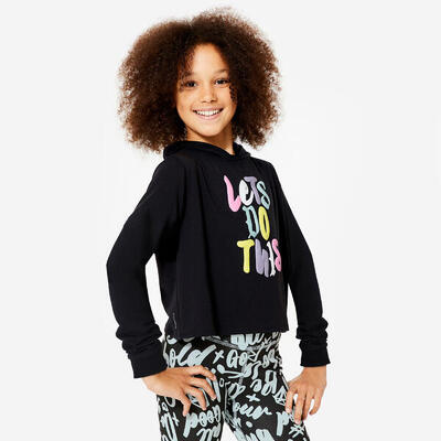 Korte hoodie voor modern jazz voor meisjes diepzwart