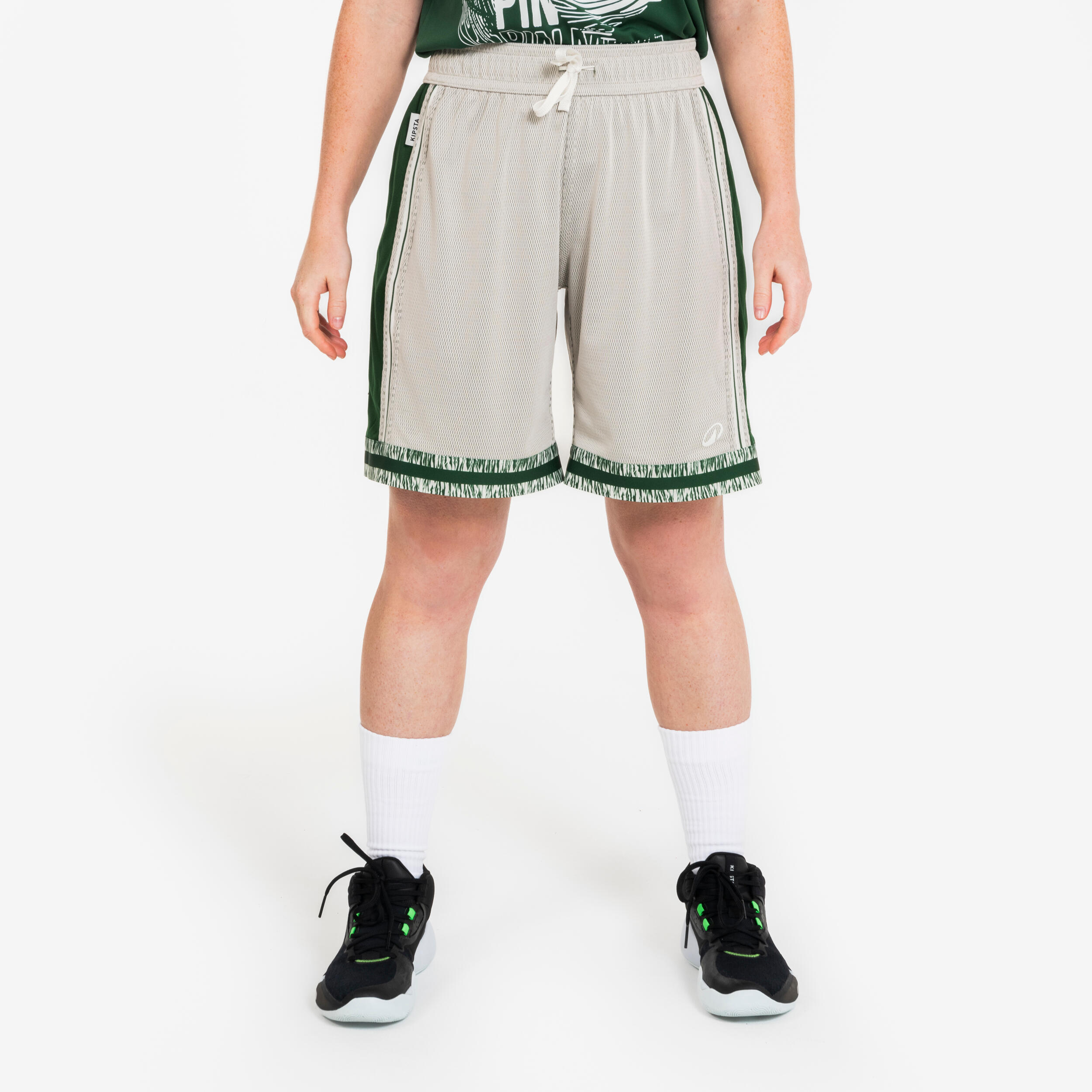 Short de Basketball réversible Adulte - SHORT 500 beige vert 2/10