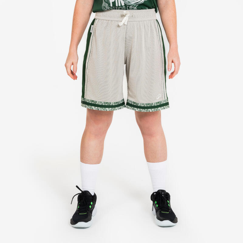 Short de Basketball réversible Adulte - SHORT 500 beige vert