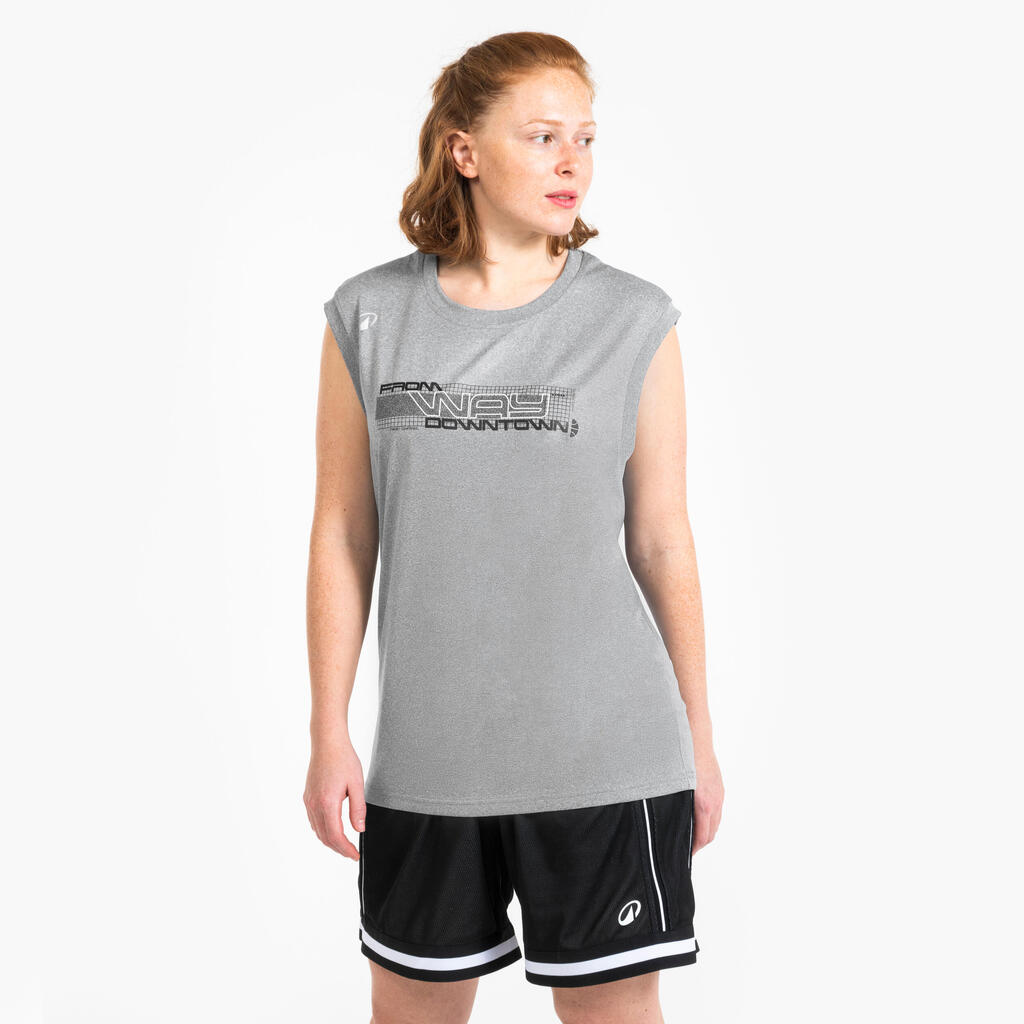 MAILLOT DE BASKETBALL SANS MANCHE HOMME/FEMME - FAST 500 GRIS