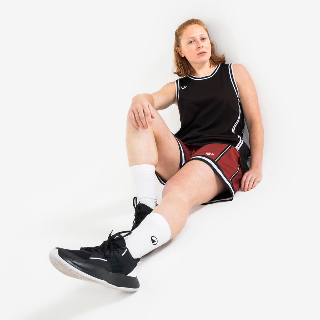 Αμάνικη φανέλα μπάσκετ ενηλίκων δύο όψεων 500 - Μαύρο/Κόκκινο