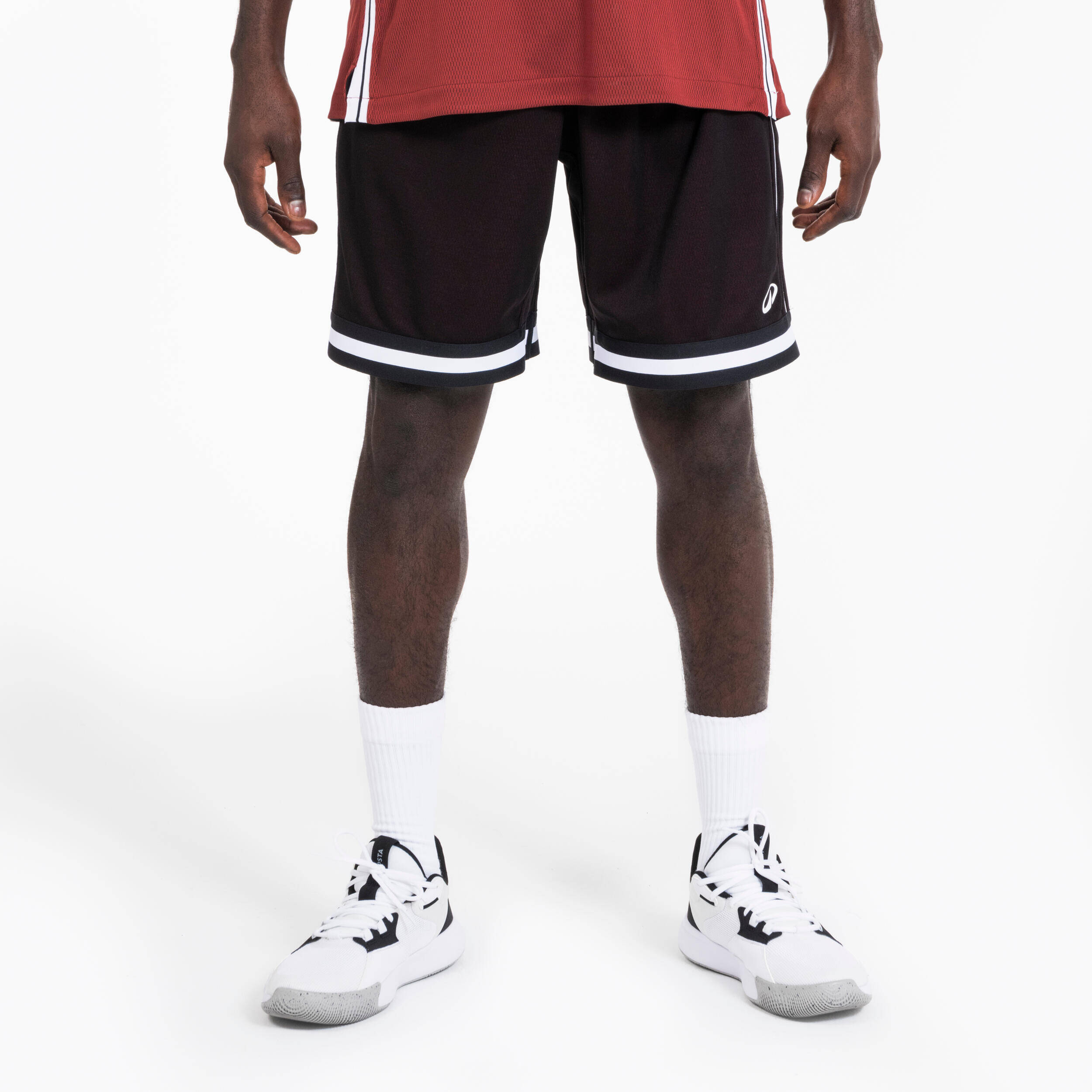 Adult 2-Way Basketball Shorts 500 - Black/Red -  3