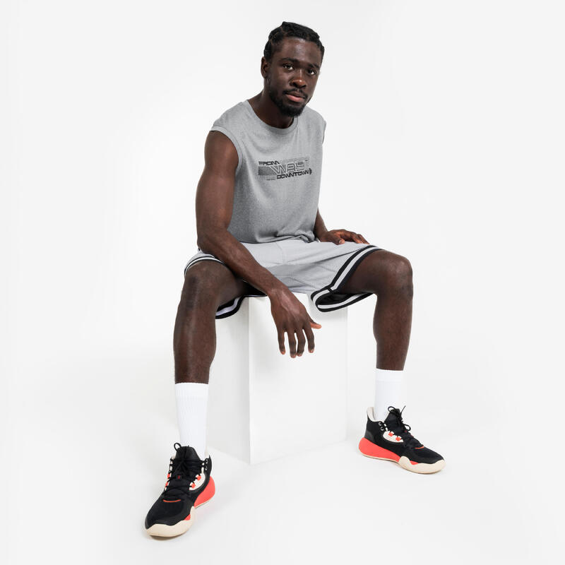 Short de Basketball réversible Adulte - SHORT 500 blanc noir