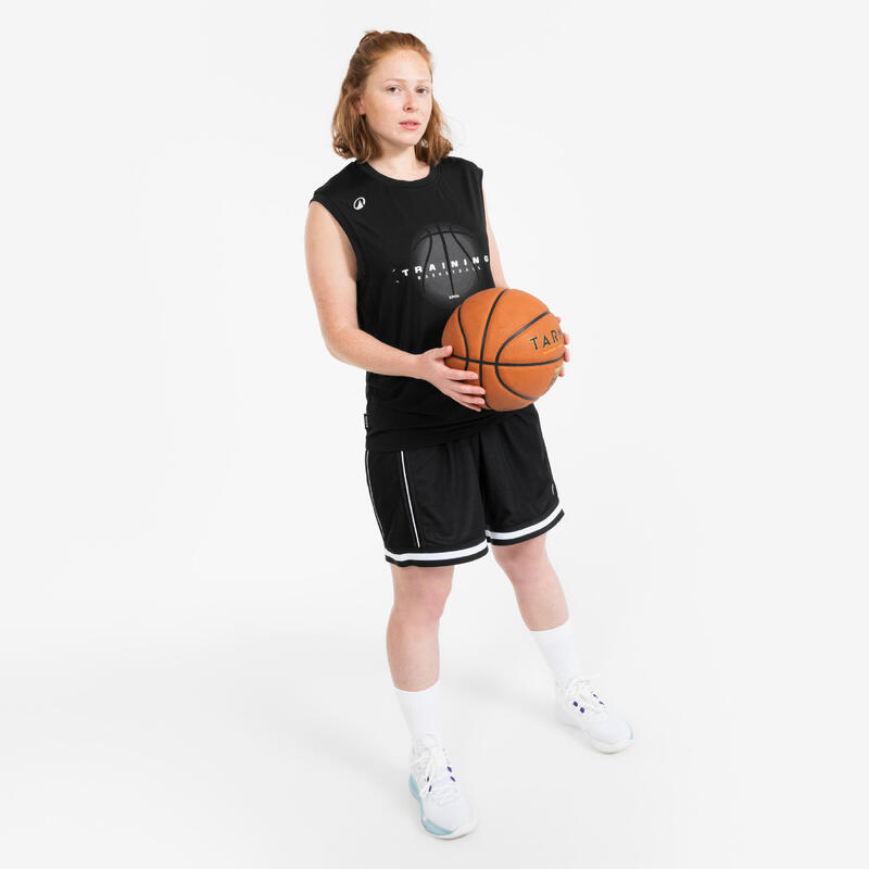 Yetişkin Çift Taraflı Basketbol Şortu - Siyah/Beyaz - 500