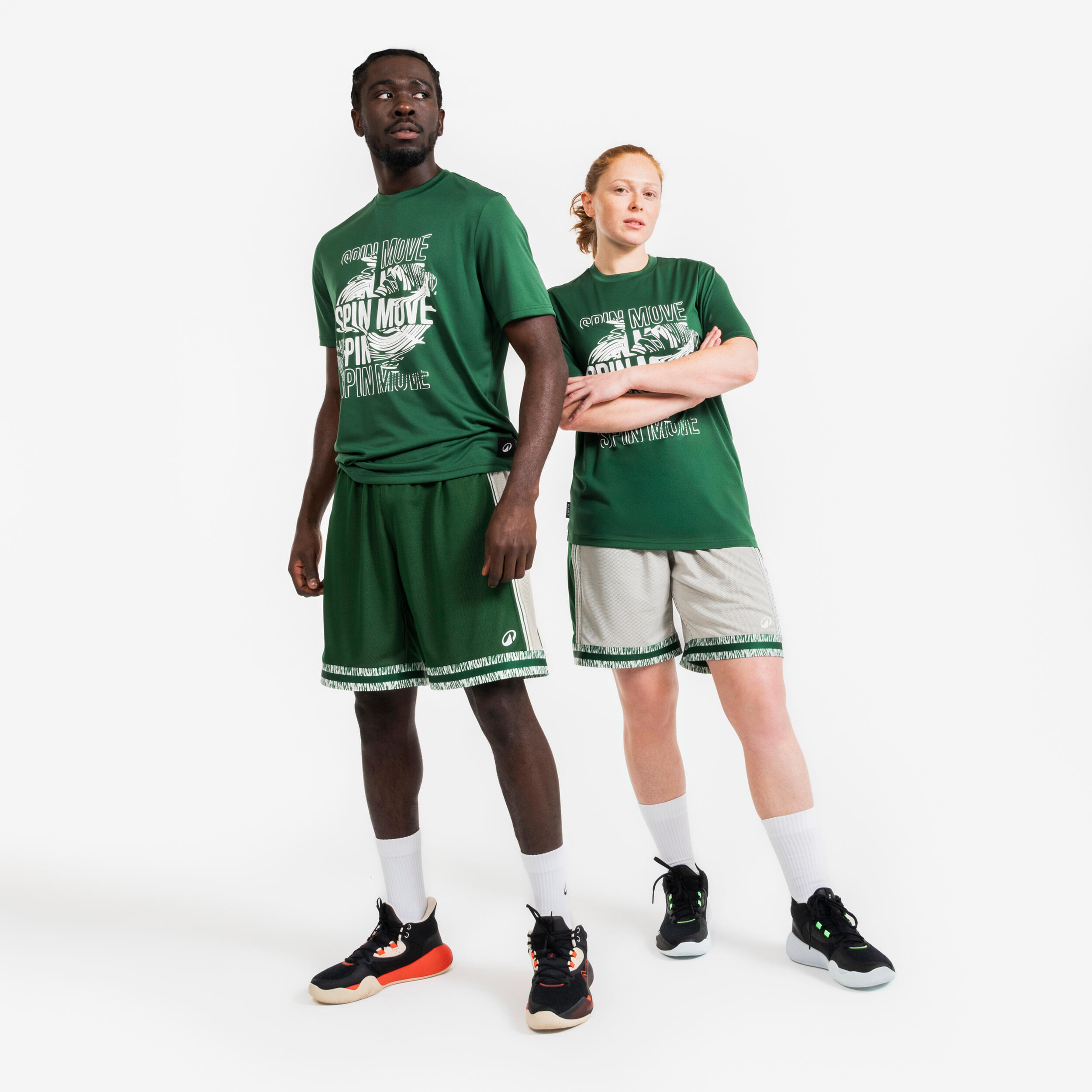 Short de Basketball réversible Adulte - SHORT 500 beige vert 3/10