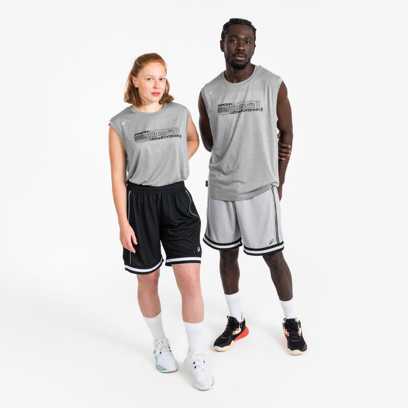 Yetişkin Çift Taraflı Basketbol Şortu - Siyah/Beyaz - 500