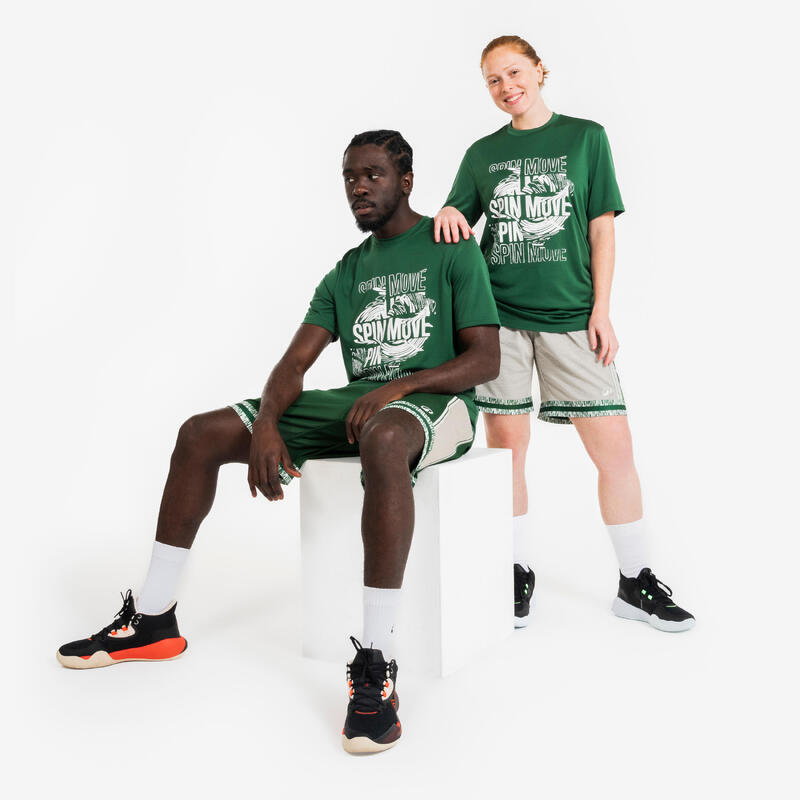 Short de Basketball réversible Adulte - SHORT 500 beige vert