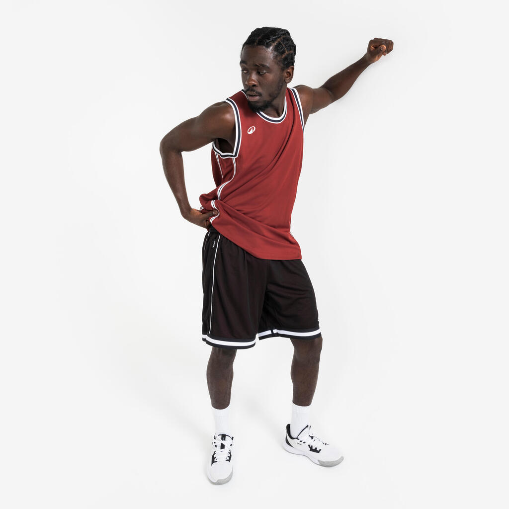 Αμάνικη φανέλα μπάσκετ ενηλίκων δύο όψεων 500 - Μαύρο/Κόκκινο