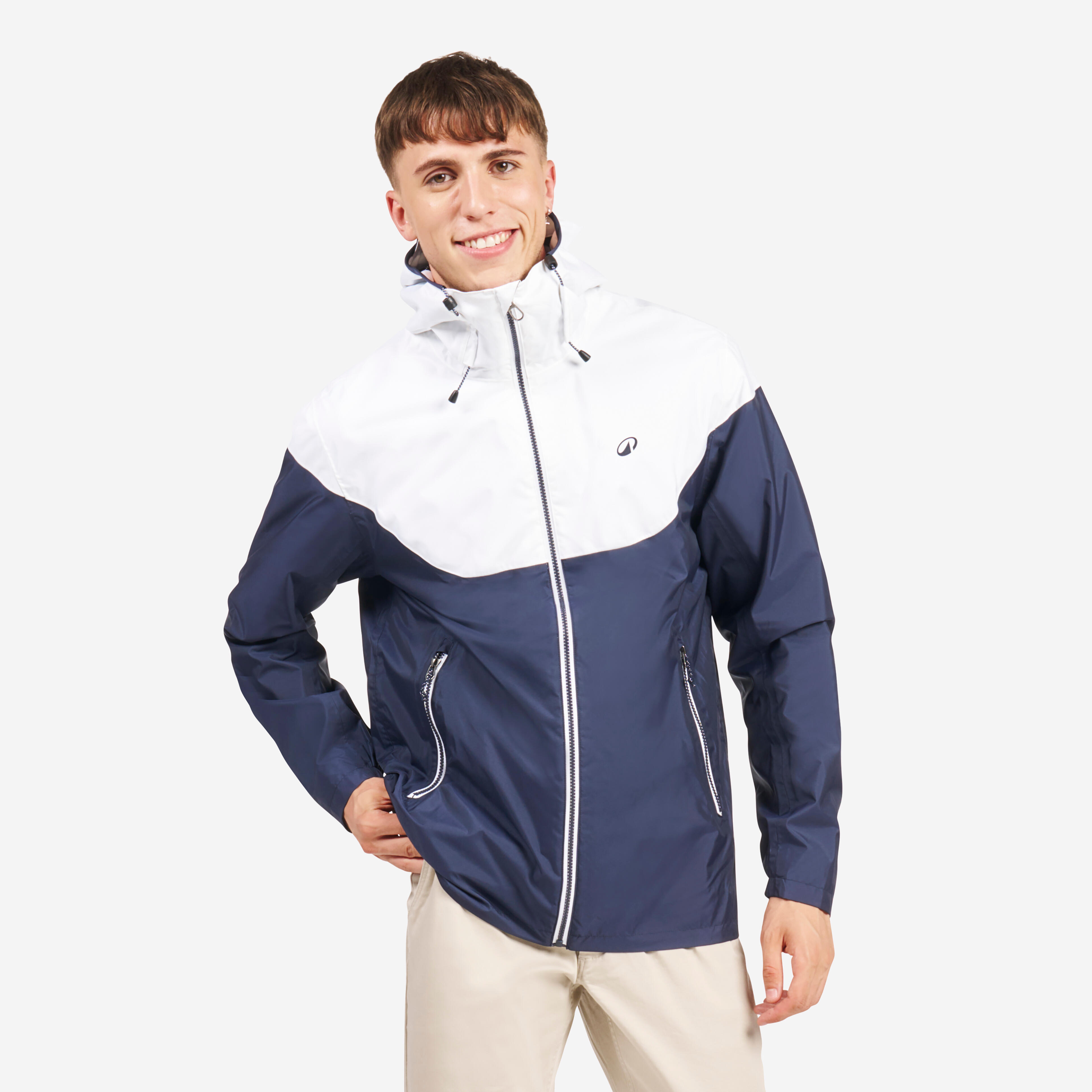 Men’s sailing waterproof jacket - rain jacket Sailing 100 navy white