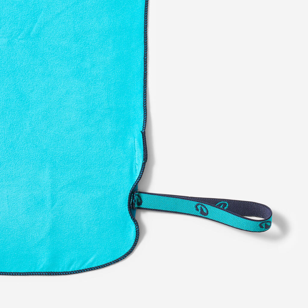Serviette de bain microfibre double face bleu/vert  taille L 80 x 130 cm
