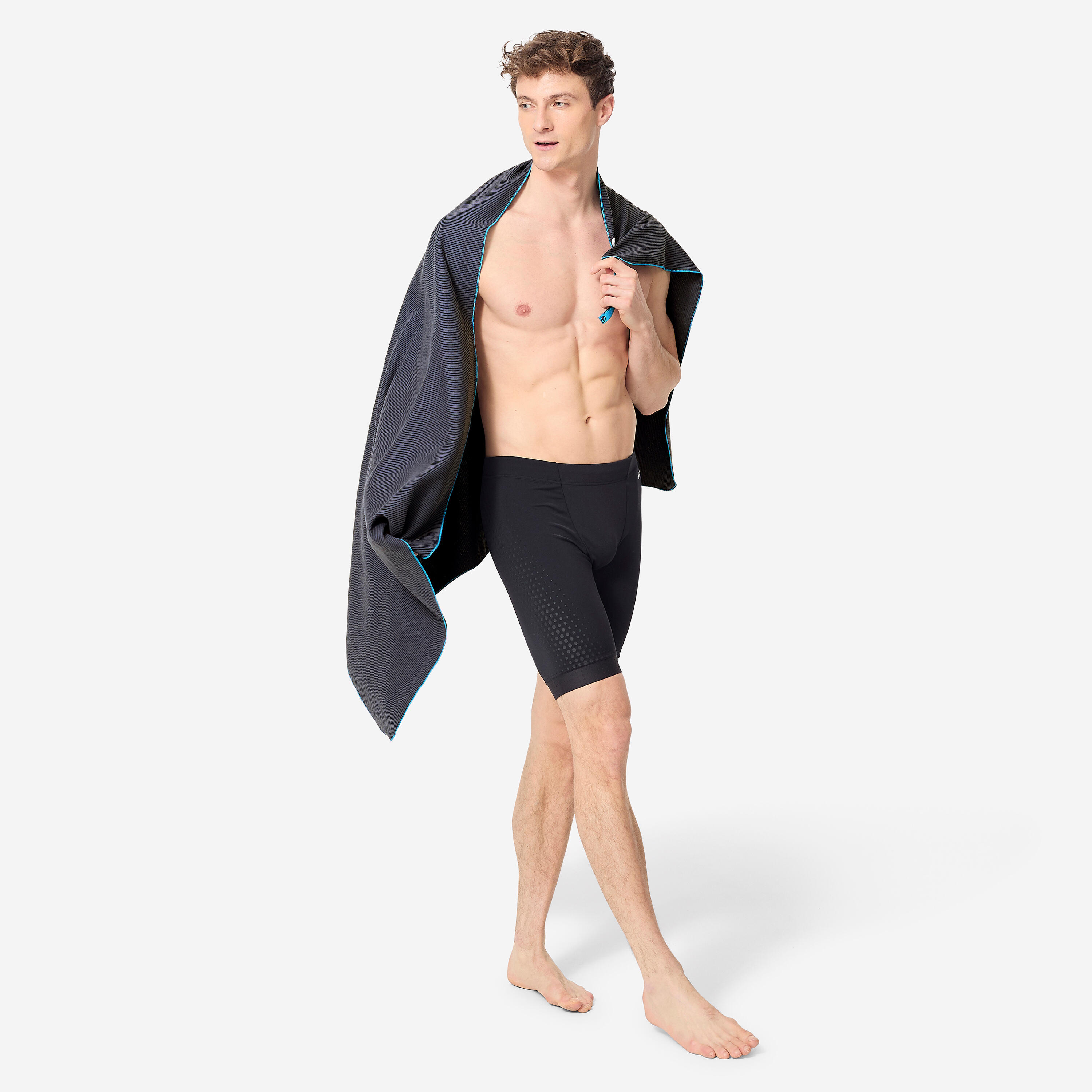 Microfibre Swimming Towel Size L 80 x 130 cm Striped Dark Blue