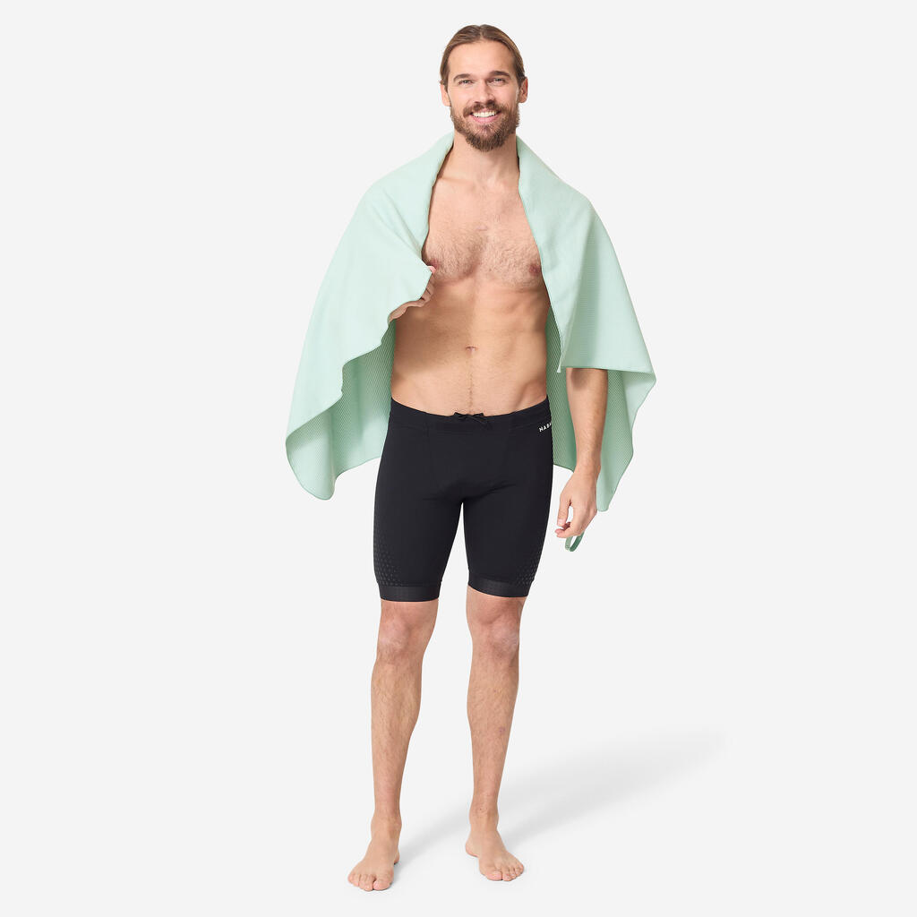 Microfibre striped l towel light green