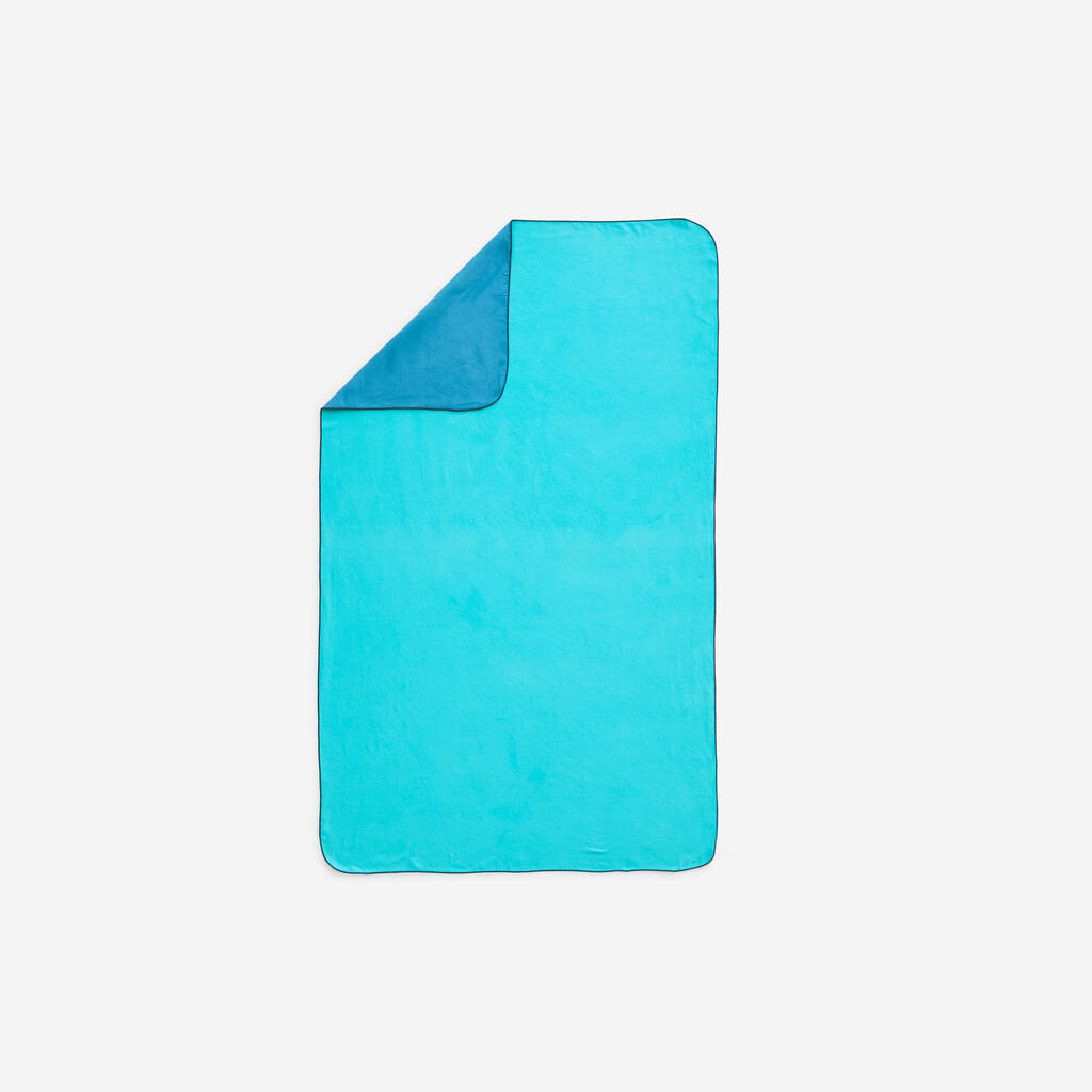 Serviette de bain microfibre double face bleu/vert  taille L 80 x 130 cm